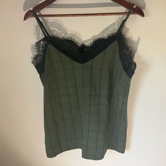 Vici Plaid Lace Cami Top, Medium. Olive and Black Anti-clean. Punk. Rebel - Picture 3 of 15